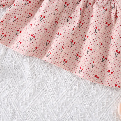 Jupe pour enfants de 0 à 3 ans, nouvelle collection printemps-automne, robe fraîche à motif de cerises, avec nœud décoratif et col haut