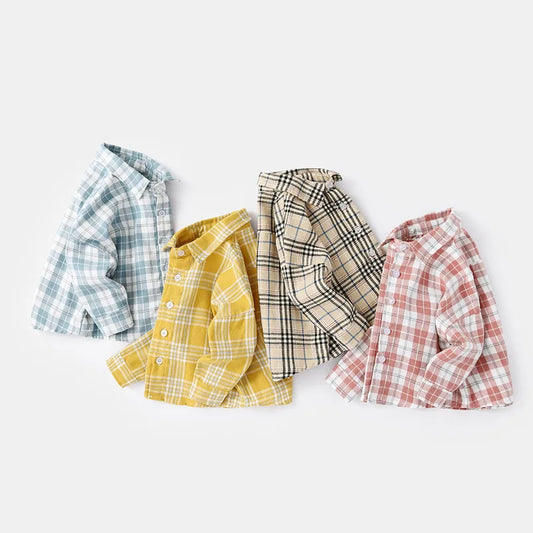 T-shirts printemps-automne pour bébés garçons, en coton à carreaux, manches longues, col rabattu, vêtements d'extérieur pour nouveau-nés