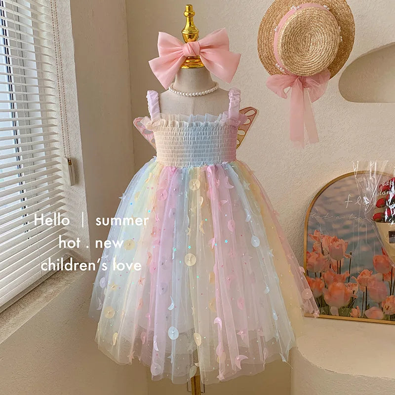 Débardeur d'été pour filles, nouvelle collection de rêve pour enfants, elfe, papillon, arc-en-ciel, robe de princesse