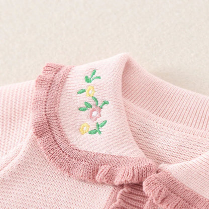 Barboteuse tricotée en coton à manches longues pour nouveau-né fille, col brodé, combinaison pour bébé fille, automne-hiver 2024