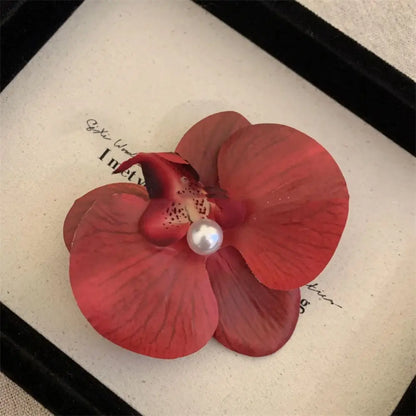 Pince à cheveux en tissu avec fleur, orchidée papillon, style coréen, épingle à cheveux en forme de fleur, accessoires pour cheveux féminins, pince à cheveux en perles pour fille, bord de mer