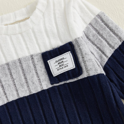 VISgogo Ensemble de vêtements 2 pièces pour garçons de 0 à 3 ans, pull à manches longues et col rond, couleur unie, pantalon