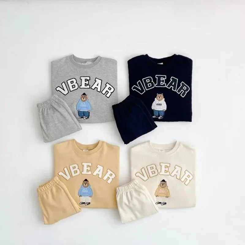 Spring Autumn Baby Boy Sets Long Sleeves Letter Bear Sweatshirts+Pants Child Casual Clothes E3800