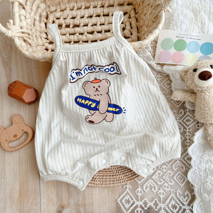 Combinaison mignonne à motif ours pour bébés et tout-petits - 90 % coton, fine et respirante, idéale pour l'été