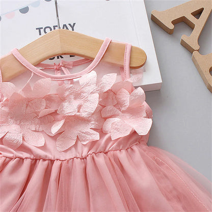Robe d'été pour fille de 0 à 3 ans, couleur unie, style princesse, en maille, sans manches, longueur genou
