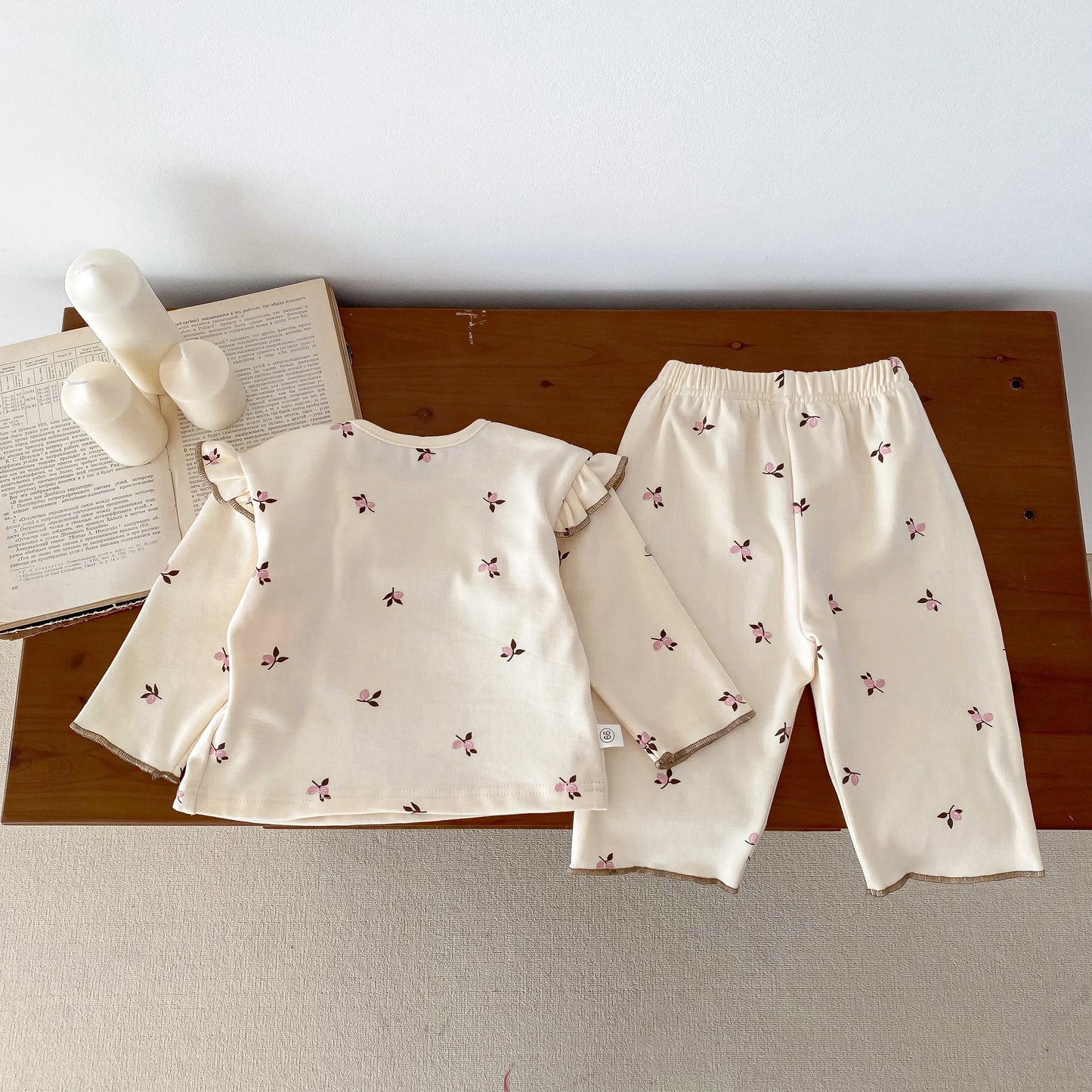 IG Fashion Vêtements pour nouveau-nés Pyjama pour bébé Garçon Fille Imprimé Cerise Manches Longues Chemise + Pantalon Vêtements de Nuit Ensemble Deux Pièces 0-2 ans