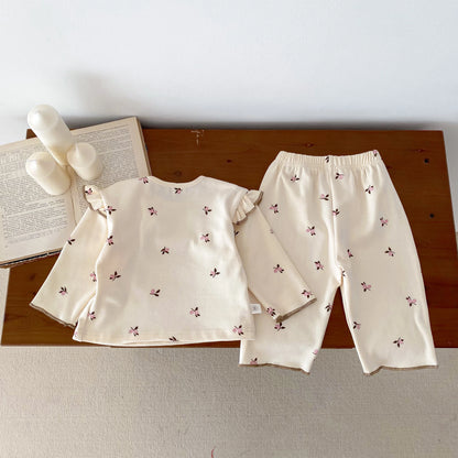 IG Fashion Vêtements pour nouveau-nés Pyjama pour bébé Garçon Fille Imprimé Cerise Manches Longues Chemise + Pantalon Vêtements de Nuit Ensemble Deux Pièces 0-2 ans