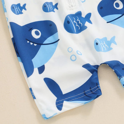 Maillot de bain anti-éruption pour tout-petit garçon, barboteuse à fermeture éclair et manches courtes, imprimé baleine/dinosaure, maillot de bain pour bébé, 3 mois à 3 ans
