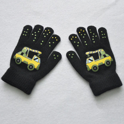 5-11Y Children Cartoon Vehicle Plush Warm Gloves For Boys Girls Student Winter Knitted Mittens Outdoor Cycling Skiing Gloves New