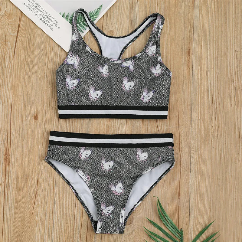 Maillots de bain pour filles TUONXYE, ensemble haut court à épaules dénudées et culotte à imprimé floral, bikini pour enfants, vêtements de plage