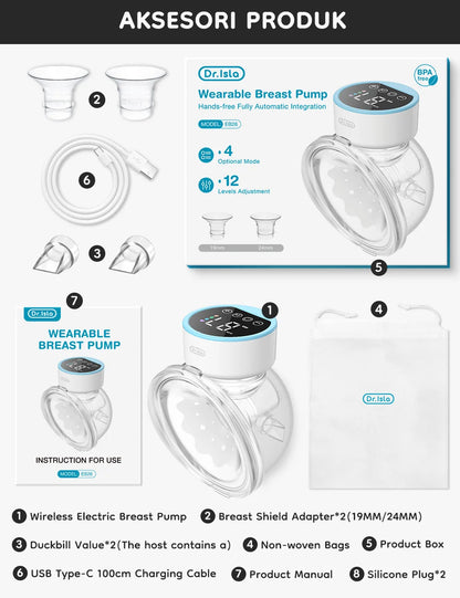 Tire-lait électrique portable MAMIJOY, 4 modes, 12 niveaux, tire-lait mains libres, silencieux et confortable, avec bride de 19/24 mm, EB26
