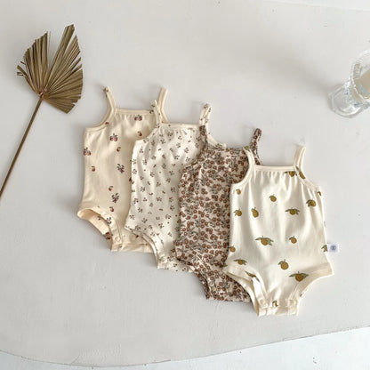 1688 Ins Style Été Bébé Coton Barboteuse Filles Sans Manches Motif Fruits Bonne Élasticité 0-2 Ans Combinaison Vente Chaude