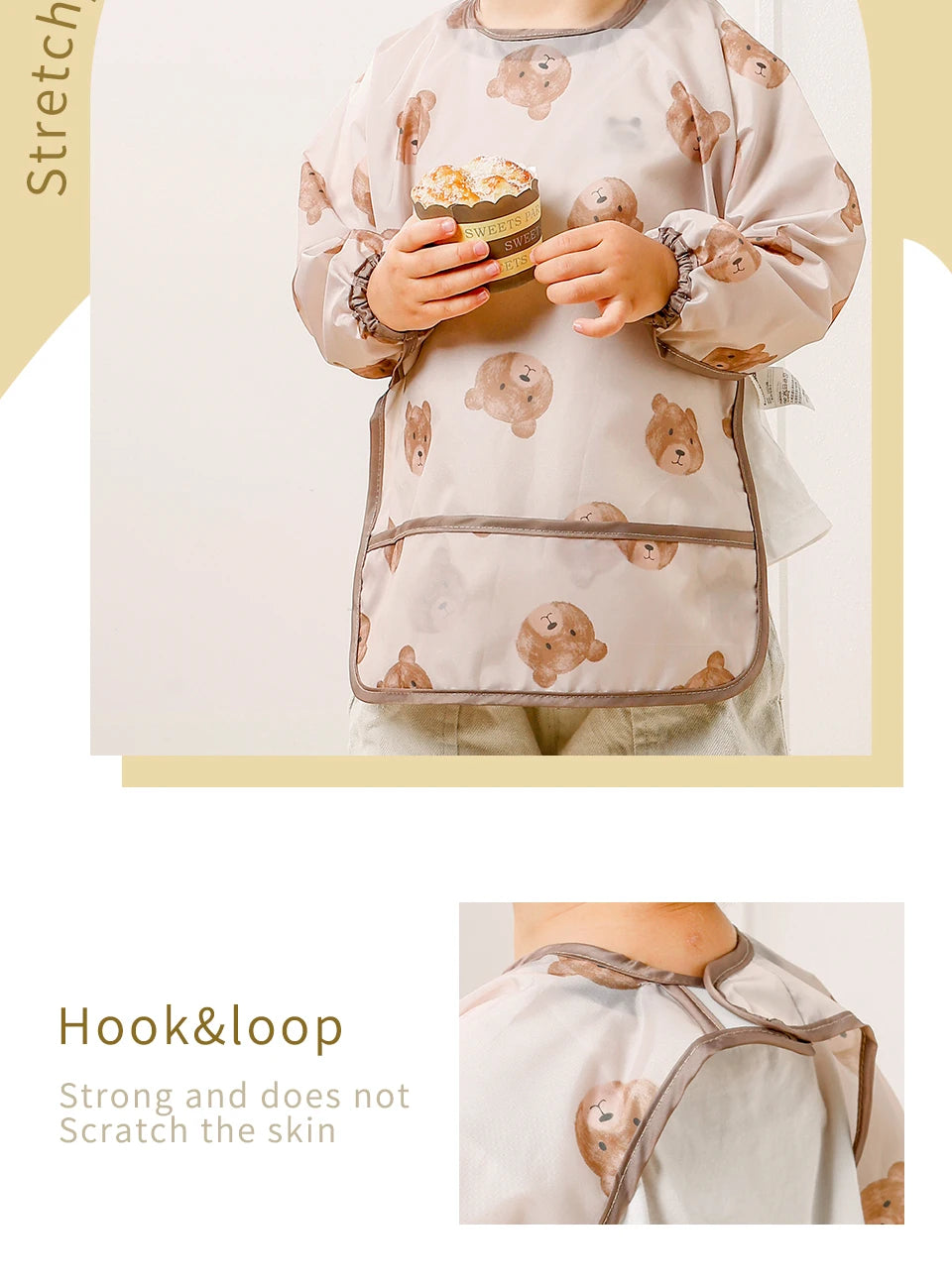 Kangobaby #My Soft Life#Waterproof Baby Long Sleeve Feeding Bib Fashion Full Body Cover