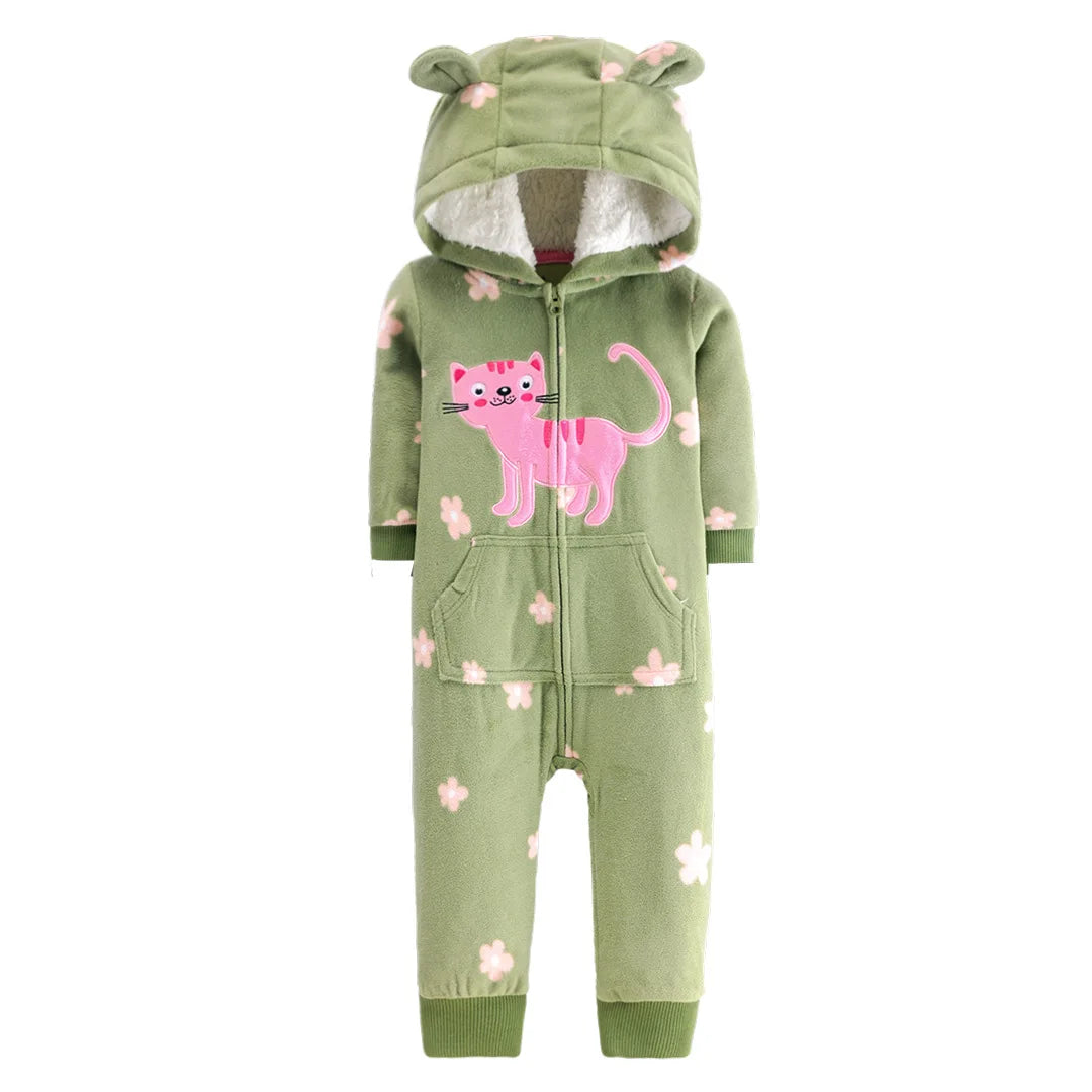 Barboteuse polaire à capuche et manches longues pour bébé garçon, combinaison chaude pour l'automne et l'hiver
