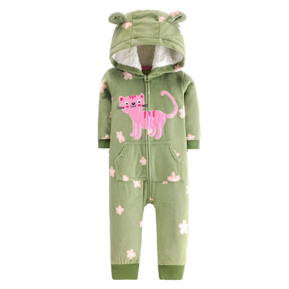 Barboteuse polaire à capuche et manches longues pour bébé garçon, combinaison chaude pour l'automne et l'hiver