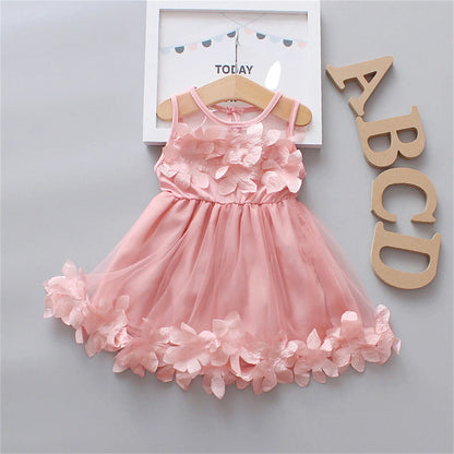 Robe d'été pour fille de 0 à 3 ans, couleur unie, style princesse, en maille, sans manches, longueur genou