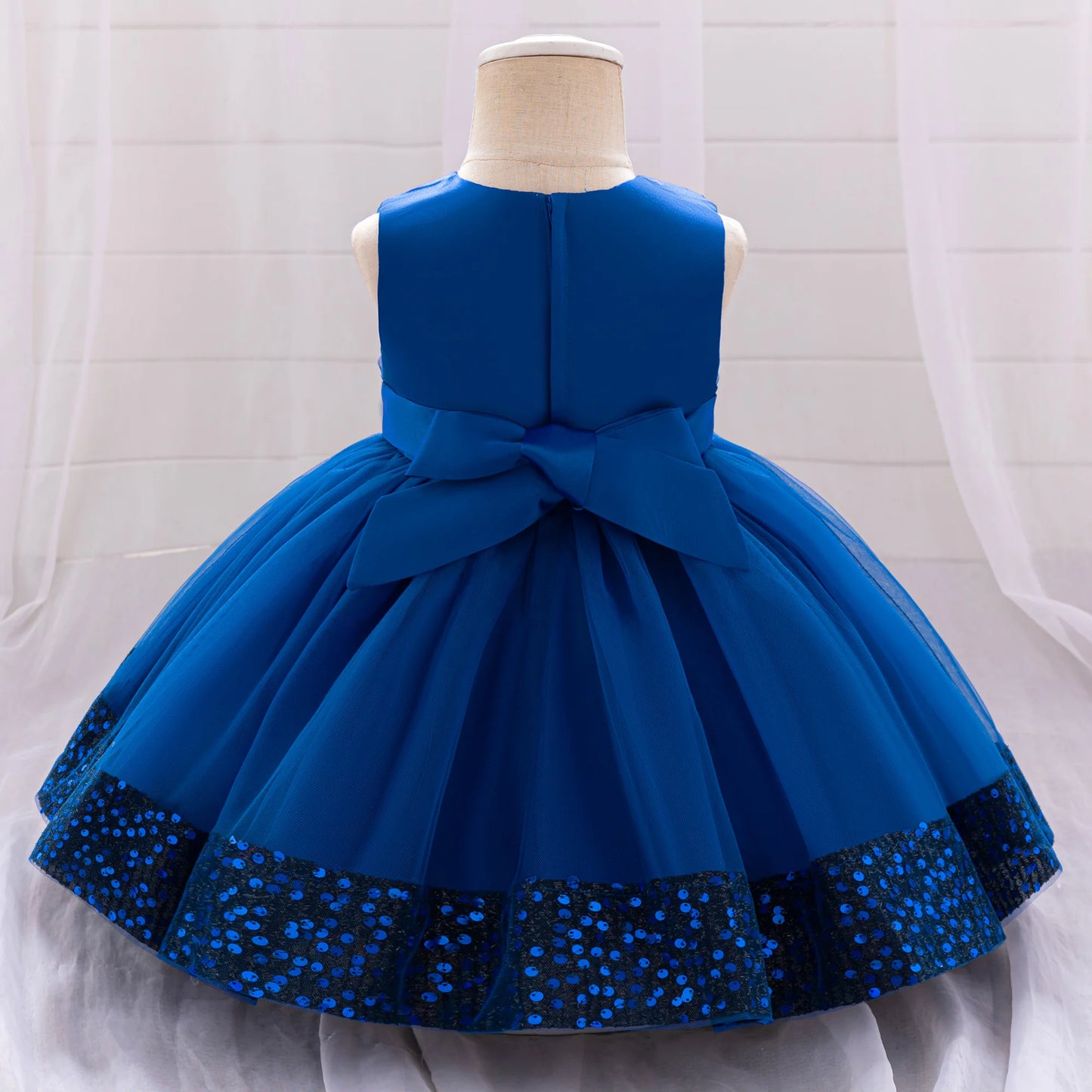 Robe de soirée à paillettes pour petite fille, tenue de bal de fin d'année, de mariage, de Noël, de 1er anniversaire, avec nœud, tenue de princesse en dentelle pour demoiselle d'honneur