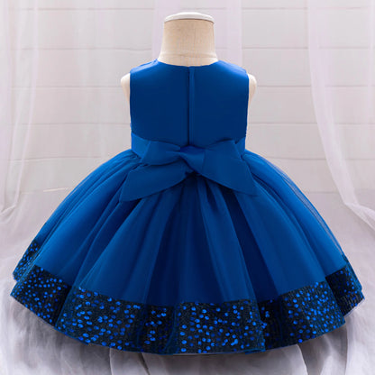 Robe de soirée à paillettes pour petite fille, tenue de bal de fin d'année, de mariage, de Noël, de 1er anniversaire, avec nœud, tenue de princesse en dentelle pour demoiselle d'honneur