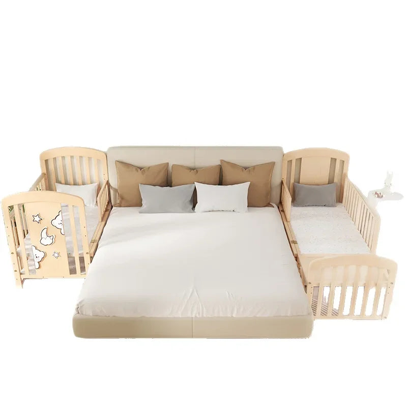 2025 New Baby Comfortable Sleeping Bed Solid Wood Newborn Baby Bed Multifunctional Baby Rocking Bed with Wheels and Mosquito Net