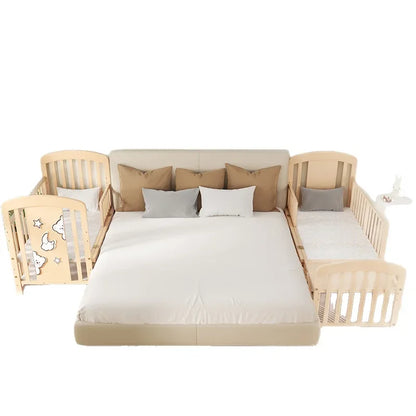 2025 New Baby Comfortable Sleeping Bed Solid Wood Newborn Baby Bed Multifunctional Baby Rocking Bed with Wheels and Mosquito Net