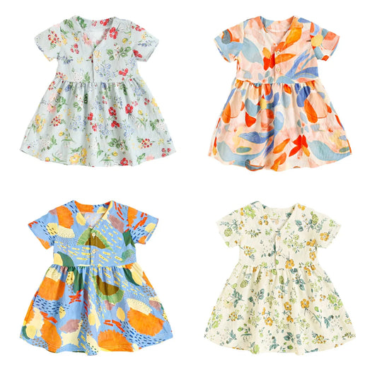 Robe d'été à manches courtes en coton pour petites filles, tenue de vacances, Sanlutoz Notely