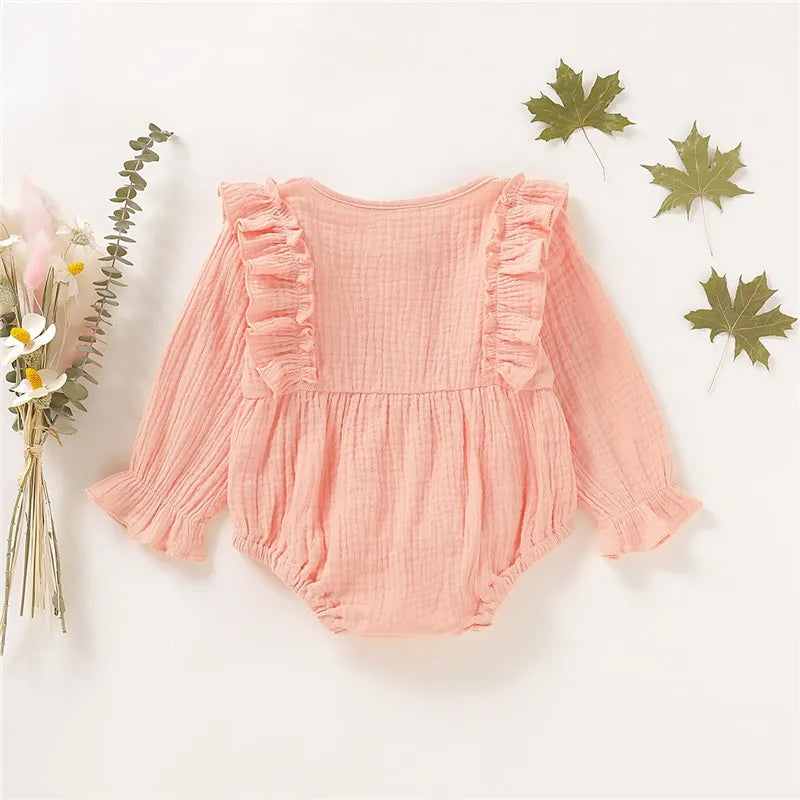 Barboteuse en coton pour nouveau-né fille, 3 couleurs, manches longues, volants, tendance, printemps et automne, pour bébé fille de 0 à 12 mois