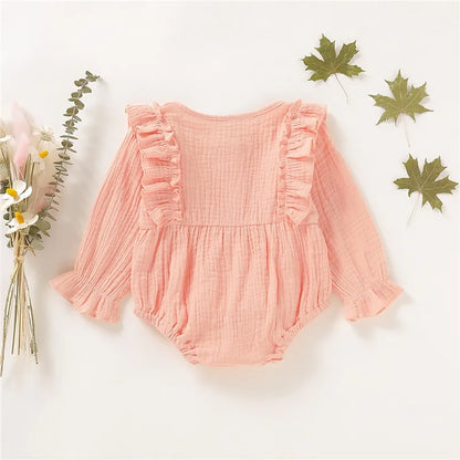 Barboteuse en coton pour nouveau-né fille, 3 couleurs, manches longues, volants, tendance, printemps et automne, pour bébé fille de 0 à 12 mois