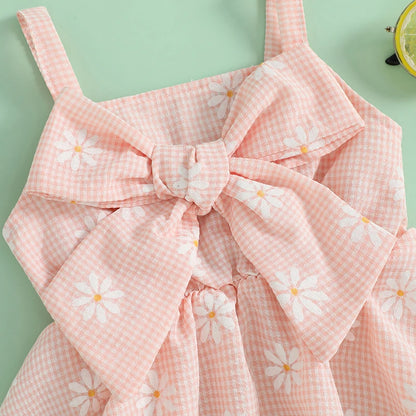 Tenues d'été pour bébés filles : ensemble débardeur sans manches et short élastique à gros nœud imprimé marguerites