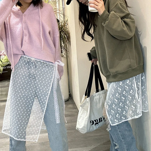 Jupe Harajuku à lacets superposés en dentelle pour femme