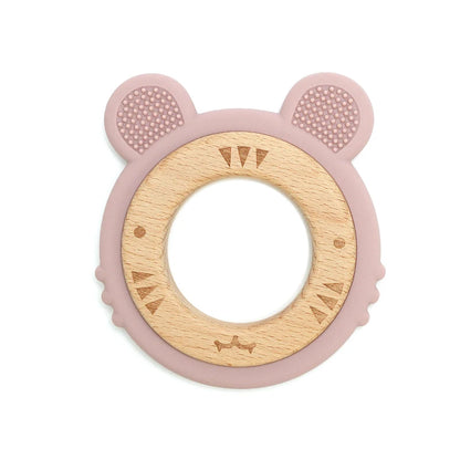 1 anneau de dentition en silicone pour bébé, sans BPA, mignon, dessin animé, pendentif tigre, jouet de dentition, anneau en bois, accessoires à mâcher, jouets pour bébé