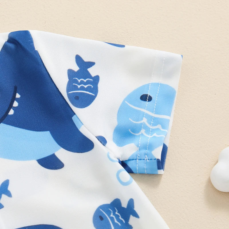 Maillot de bain anti-éruption pour tout-petit garçon, barboteuse à fermeture éclair et manches courtes, imprimé baleine/dinosaure, maillot de bain pour bébé, 3 mois à 3 ans