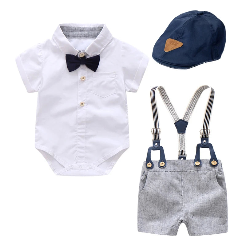 Ensemble de vêtements d'été pour nouveau-né garçon, tenue de soirée avec nœud, combinaison blanche pour mariage, anniversaire, tenue de gentleman pour tout-petit
