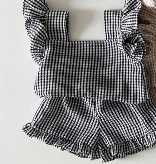 Milancel 2024 Ensemble de vêtements d'été pour bébé, t-shirt à carreaux et short pour tout-petit, 2 pièces, vêtements d'extérieur pour filles