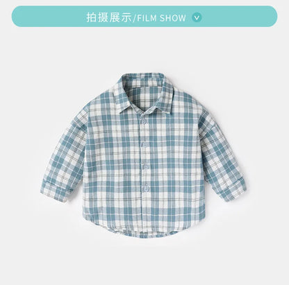T-shirts printemps-automne pour bébés garçons, en coton à carreaux, manches longues, col rabattu, vêtements d'extérieur pour nouveau-nés
