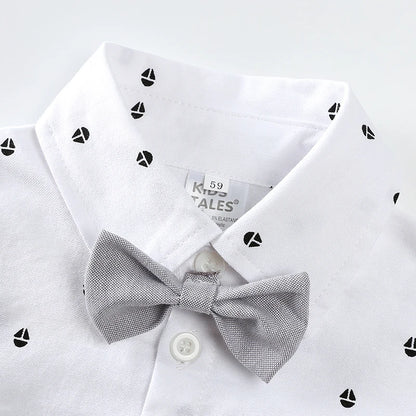 Ensembles de vêtements pour bébés garçons, 3 pièces, chemise à nœud papillon, barboteuse, pantalon et chapeau, robe pour nouveau-né, costume de fête pour homme
