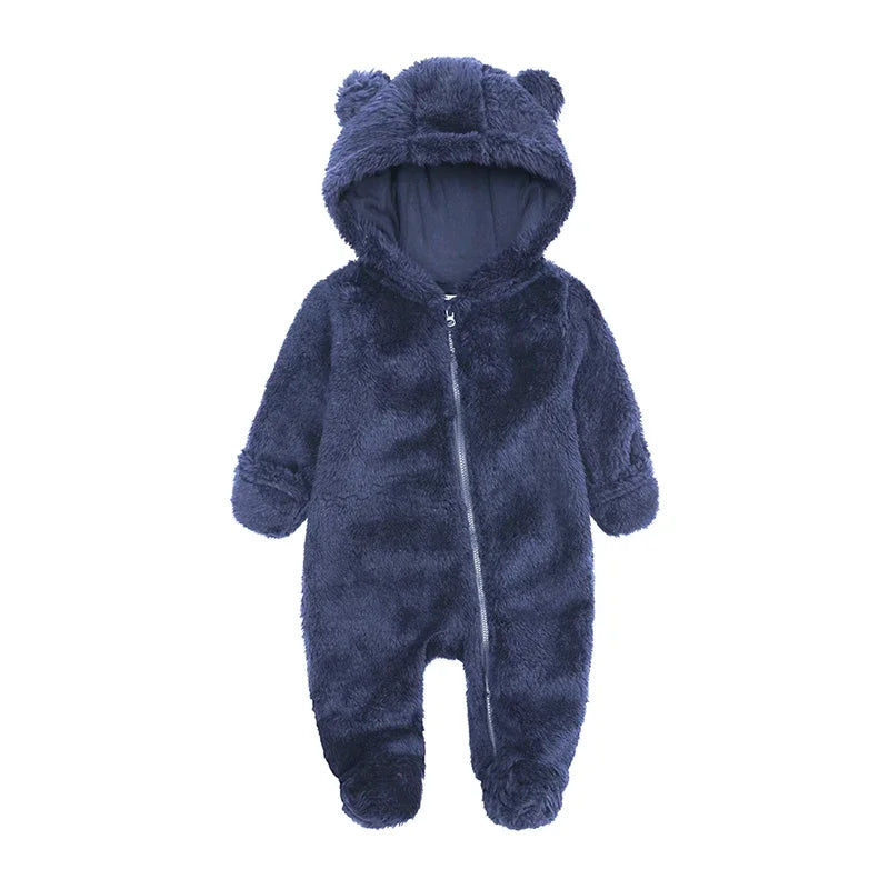 Barboteuse d'hiver épaisse en coton pour bébé, combinaison chaude à manches longues pour fille de 0 à 24 mois, pyjama à capuche en polaire pour nouveau-né garçon, 2025