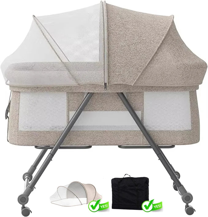 UBRAVOO Baby Grab-and-go Travel Cot  with Mattress & Silent Wheels,  Rocking Crib Convertible, XYT-001