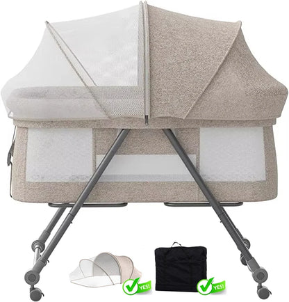 UBRAVOO Baby Grab-and-go Travel Cot  with Mattress & Silent Wheels,  Rocking Crib Convertible, XYT-001