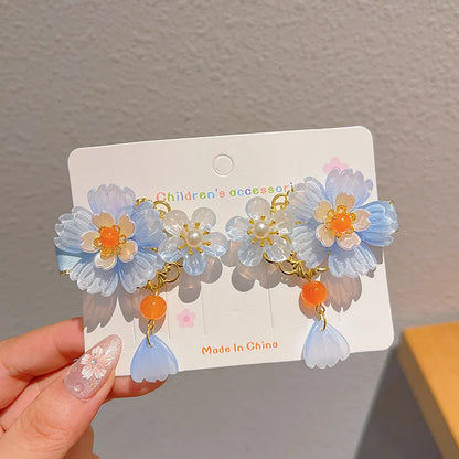 Children's Antique Style Tassel Hair Clip Headwear for Girls Hanfu Flower Hair Clip for Girls Bangs Hair Accessory