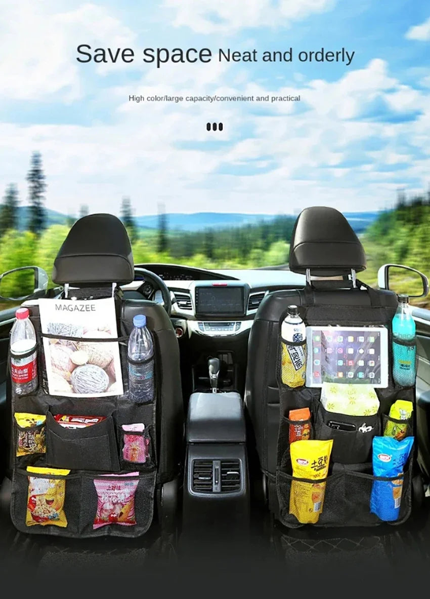 Car Backseat Organizer with Touch Screen Tablet Holder Auto Back Seat Storage Cover Protector for Travel Road Trip Kids Toddlers