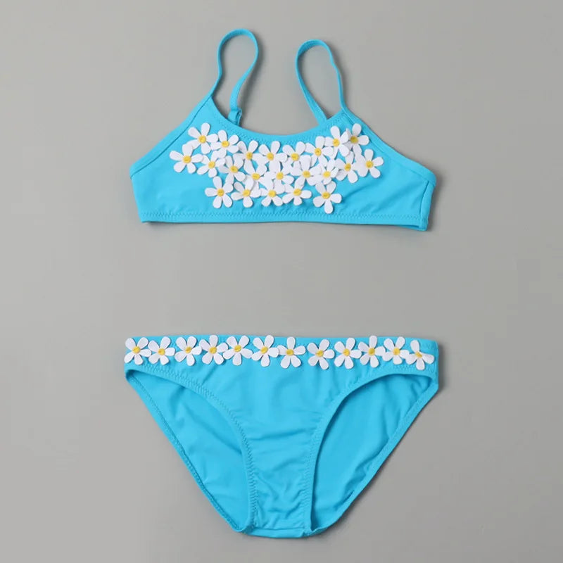 Maillots de bain pour filles TUONXYE, ensemble haut court à épaules dénudées et culotte à imprimé floral, bikini pour enfants, vêtements de plage