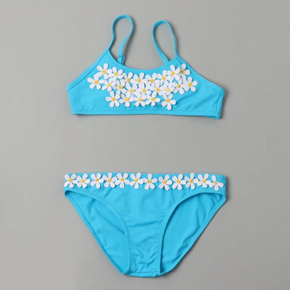 Maillots de bain pour filles TUONXYE, ensemble haut court à épaules dénudées et culotte à imprimé floral, bikini pour enfants, vêtements de plage