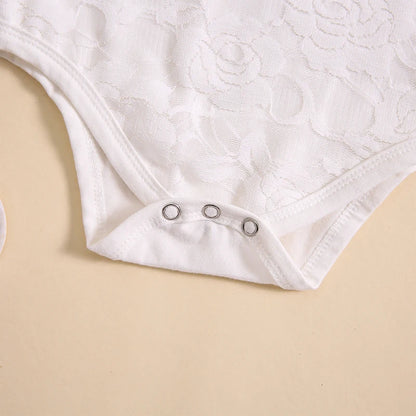 Pudcoco Tenue d'été pour bébé fille avec manches à volants et imprimé lettres, barboteuse en dentelle, jupe tutu et bandeau, vêtements pour nouveau-né