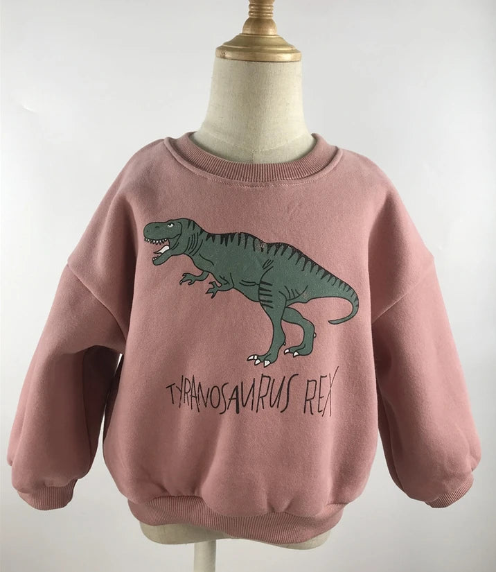 Winter Baby Girls Boys Fleece Velvet Warm Long Sleeve Tops Spring Kids Sweatershirt Dinosaur Print Hoodies