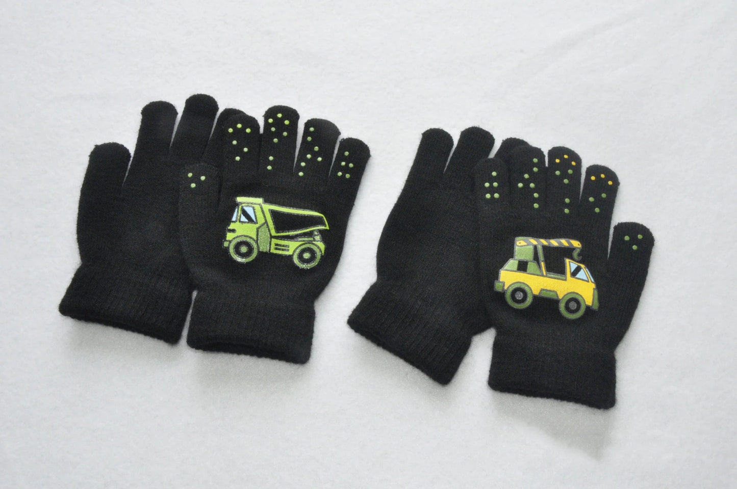 5-11Y Children Cartoon Vehicle Plush Warm Gloves For Boys Girls Student Winter Knitted Mittens Outdoor Cycling Skiing Gloves New