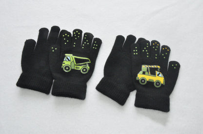 5-11Y Children Cartoon Vehicle Plush Warm Gloves For Boys Girls Student Winter Knitted Mittens Outdoor Cycling Skiing Gloves New