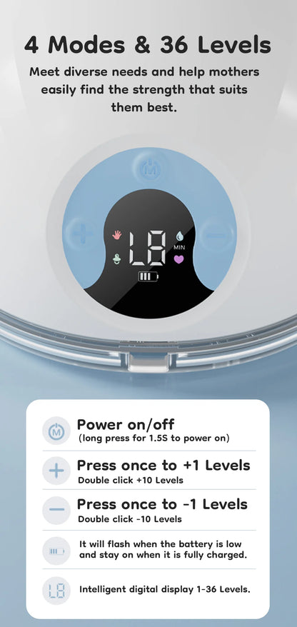 Tire-lait électrique portable, 4 modes et 36 niveaux, collecteur de lait confortable, sans BPA, 210 ml