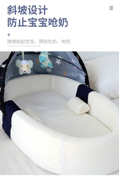 Portable Nest Bed Baby Crib Foldable Movable Newborn Bed Bumper Protection Anti-pressure Baby Lounger With Mosquito Net