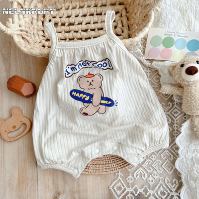 Combinaison mignonne à motif ours pour bébés et tout-petits - 90 % coton, fine et respirante, idéale pour l'été