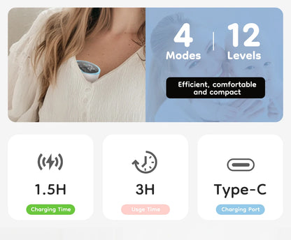 Tire-lait électrique portable MAMIJOY, 4 modes, 12 niveaux, tire-lait mains libres, silencieux et confortable, avec bride de 19/24 mm, EB26